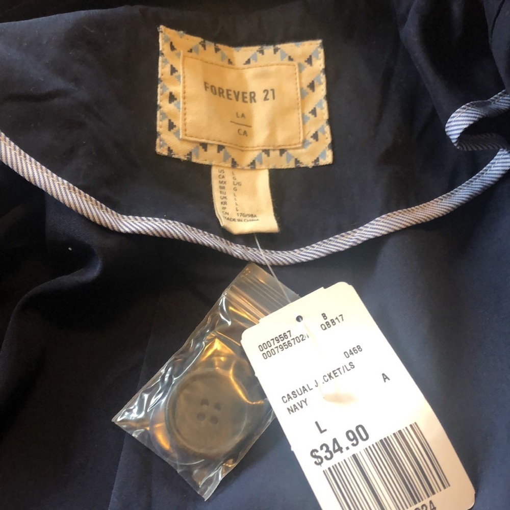Forever 21 NWT Navy crop jacket with 3/4sleeves & button closure Size Large - Picture 9 of 11